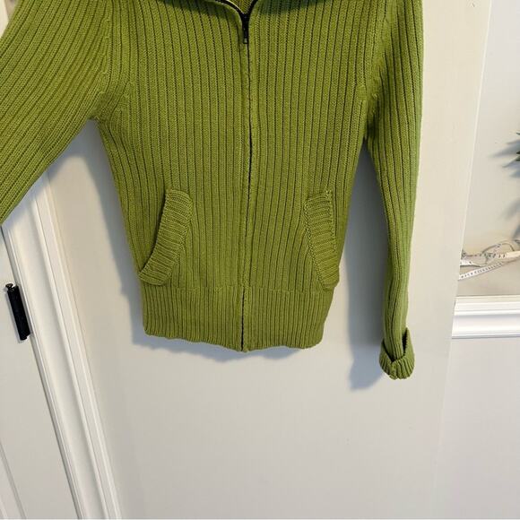 NWT Tuckernuck Souchi Avocado Green Ribbed Wool Cashmere Sweater Zip Small - Picture 6 of 14